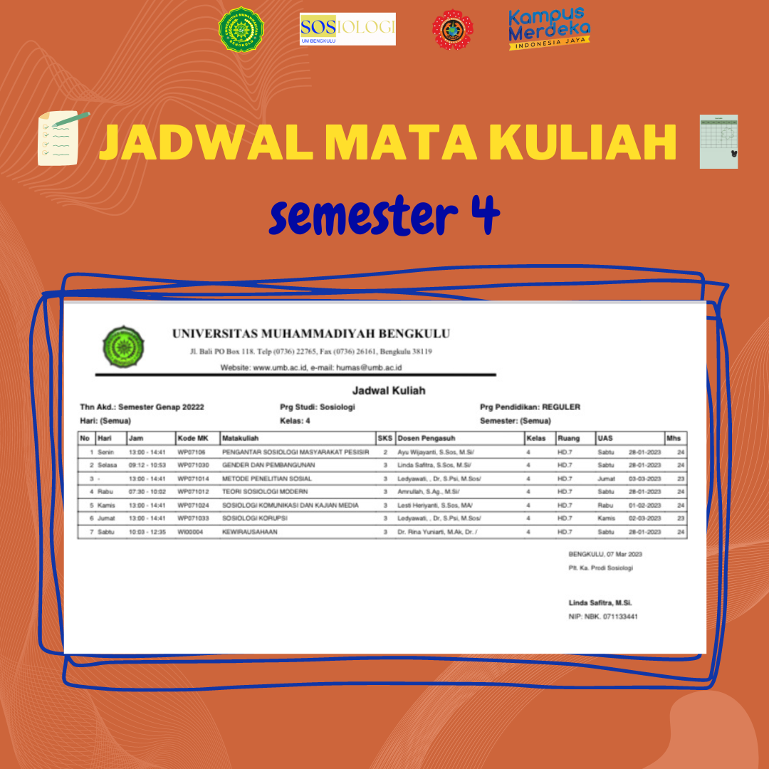 Jadwal Mata Kuliah Program Studi Sosiologi Semester Genap Tahun ...